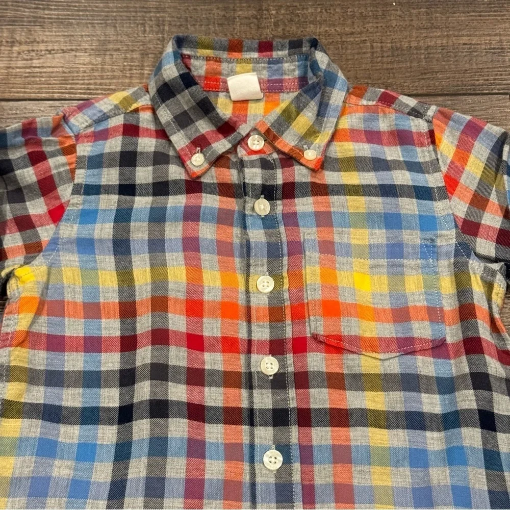 Baby GAP Flannel Button Down Shirt Top Toddler SZ 4 Bright Colors Plaid Holidays
